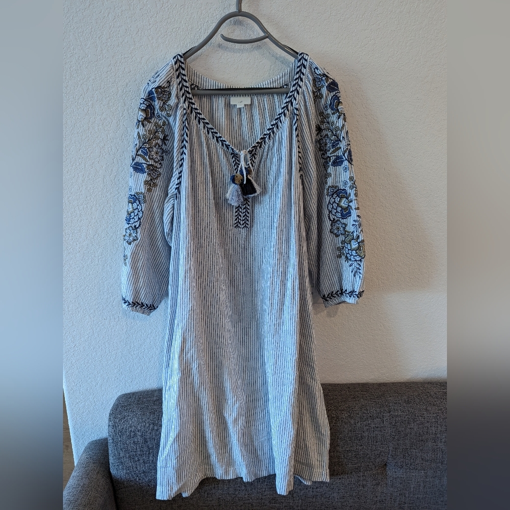 J.Jill Blue and White Peasant Dress L